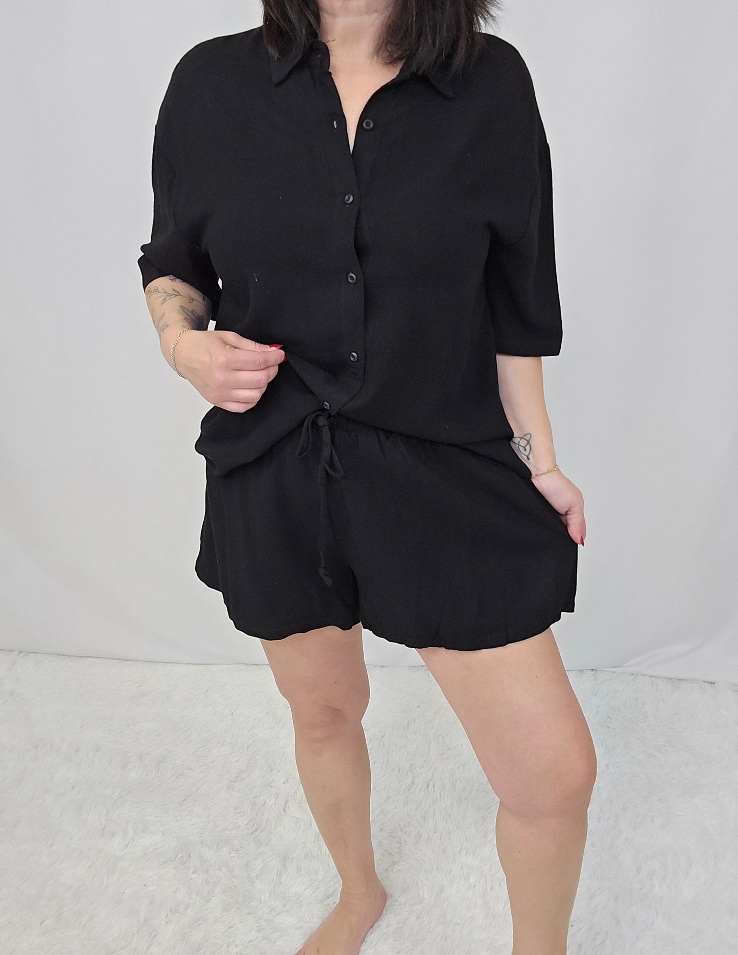 Britt Black Linen Blouse SET