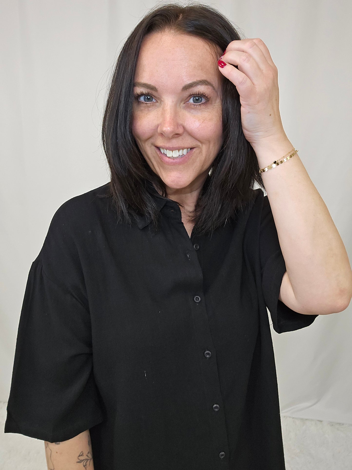 Britt Black Linen Blouse SET