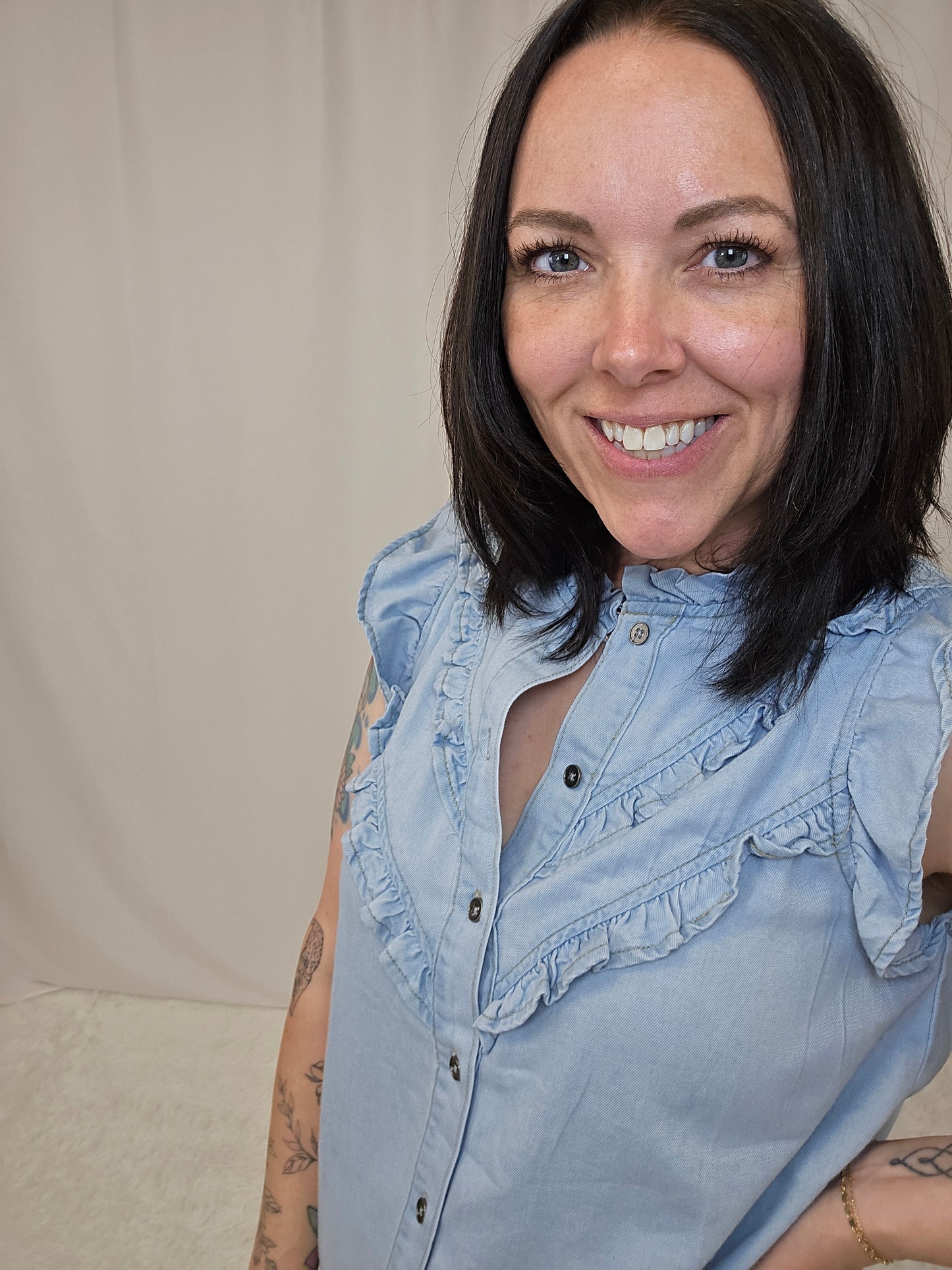 Calista Cap Sleeve Denim Top