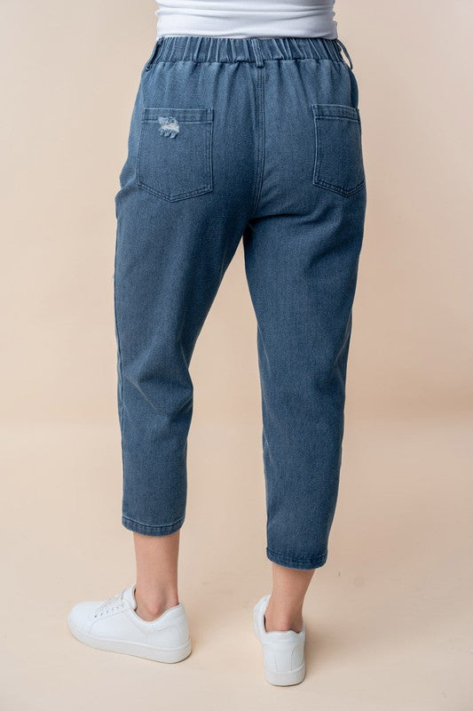 Distressed Denim Capri Pant