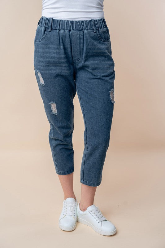 Distressed Denim Capri Pant