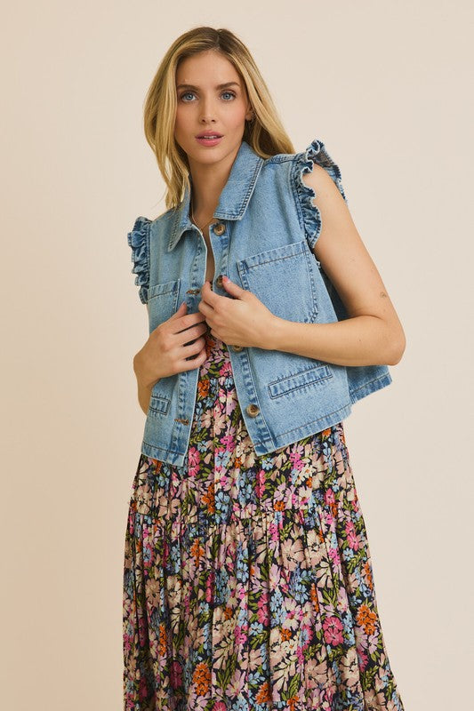 Rita Ruffle Denim Vest