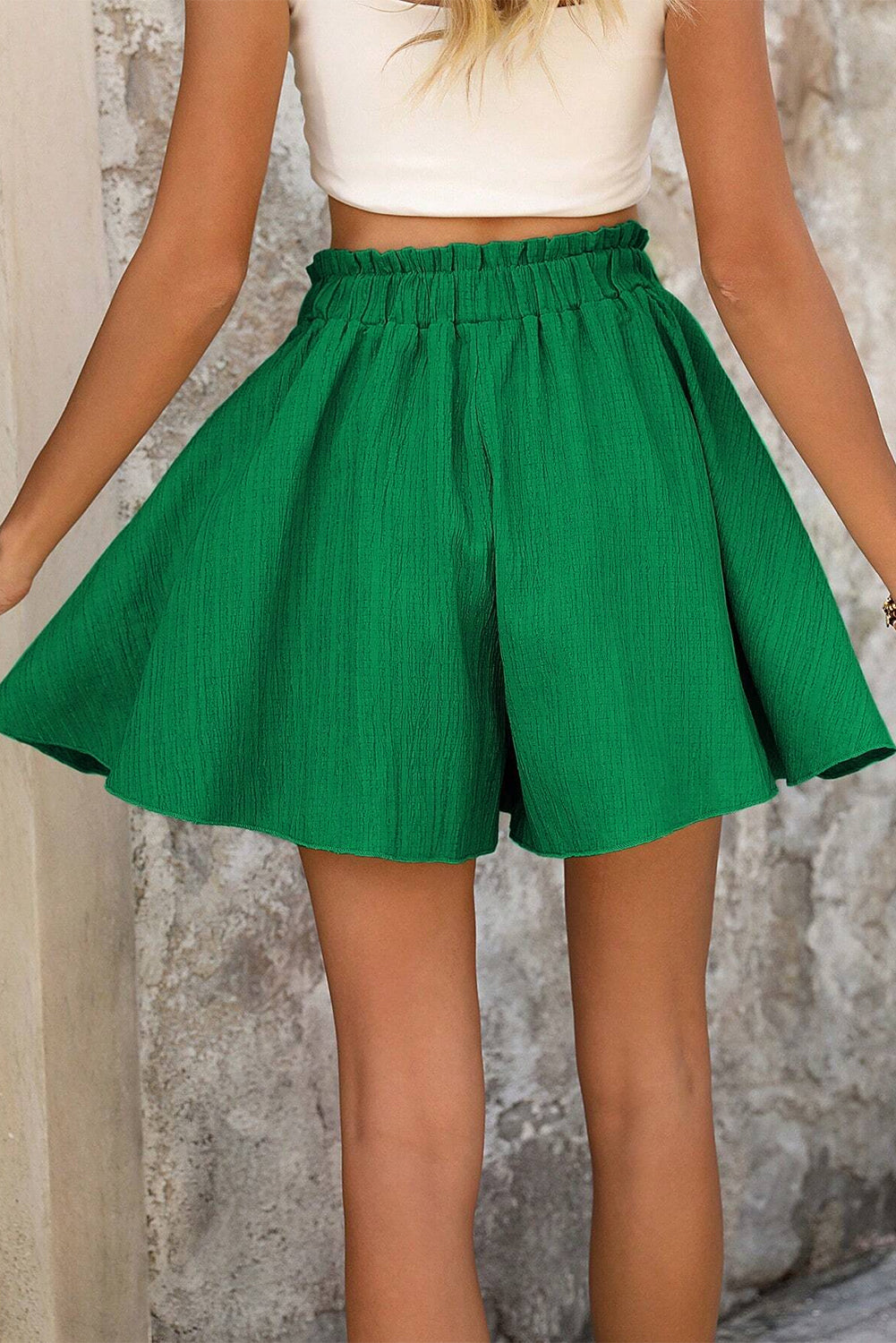 Green Textured Shorts