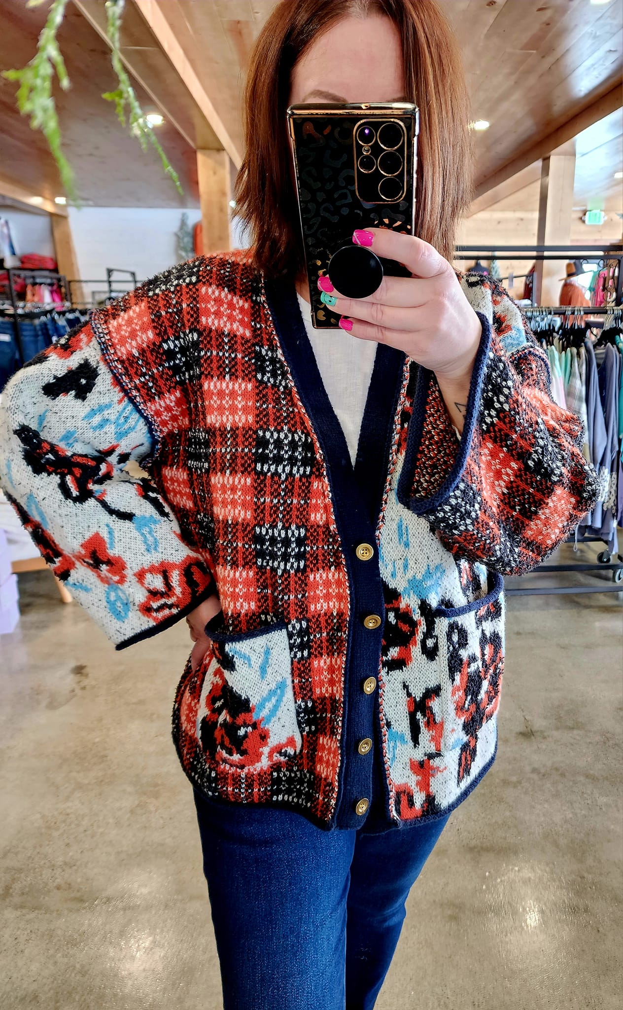 Navy Floral/Plaid Cardigan - sale