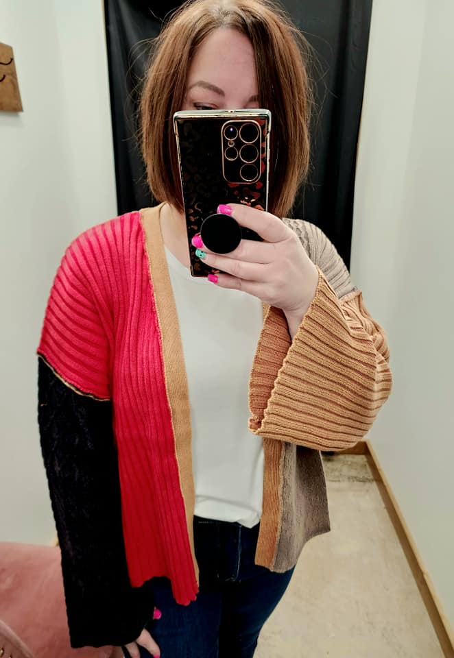 Red Colorblock Cardigan