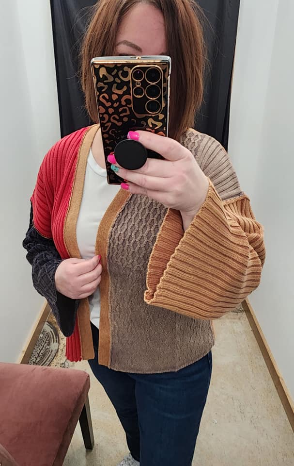 Red Colorblock Cardigan