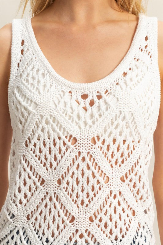 Oona Open Stitch White Tank
