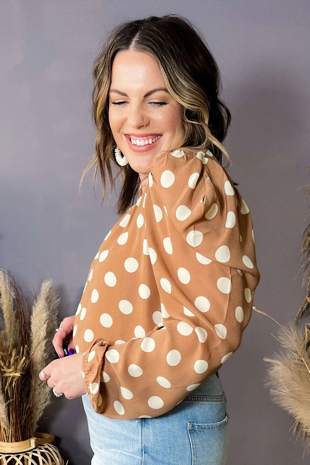 Khaki Polka Dot Blouse - sale