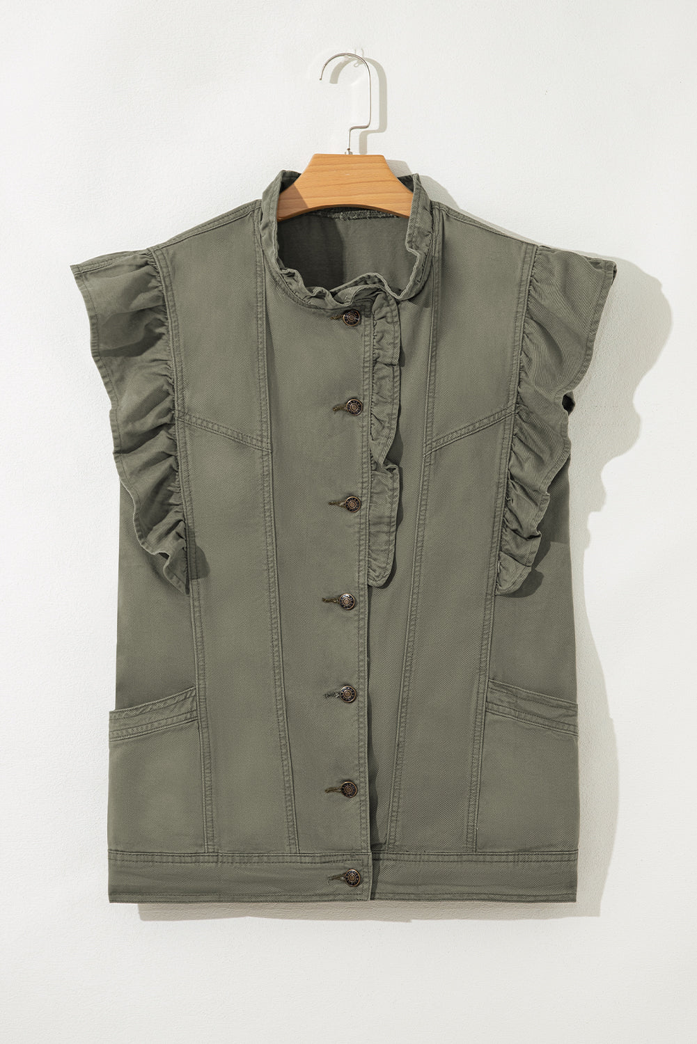 Olive Ruffle Vest
