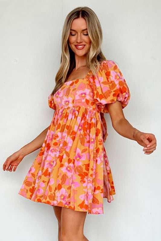 Orange 70's Floral Dress - sale