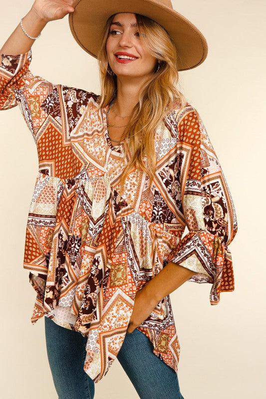 Rust Boho Babydoll Top - sale