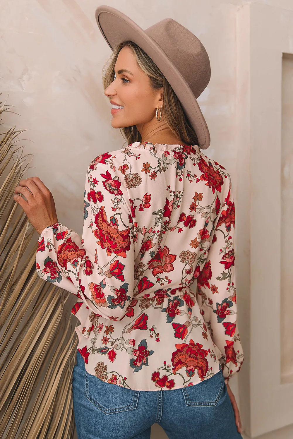Floral V Neck Blouse - sale