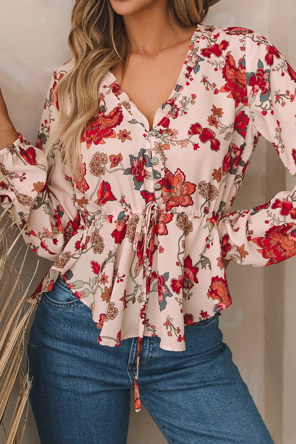 Floral V Neck Blouse - sale