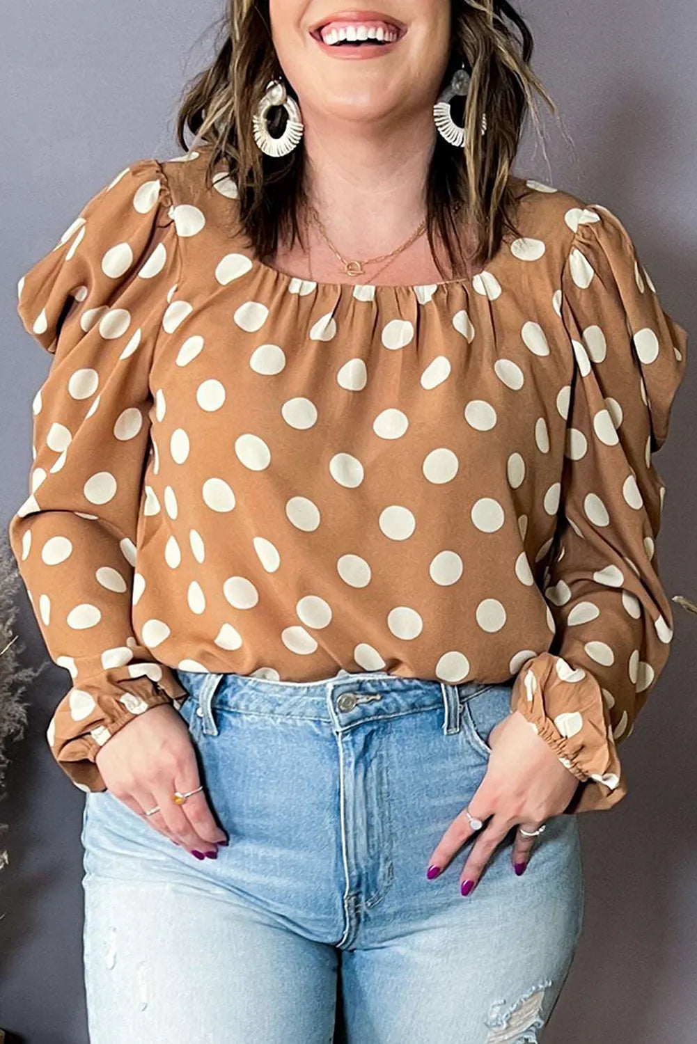 Khaki Polka Dot Blouse - sale