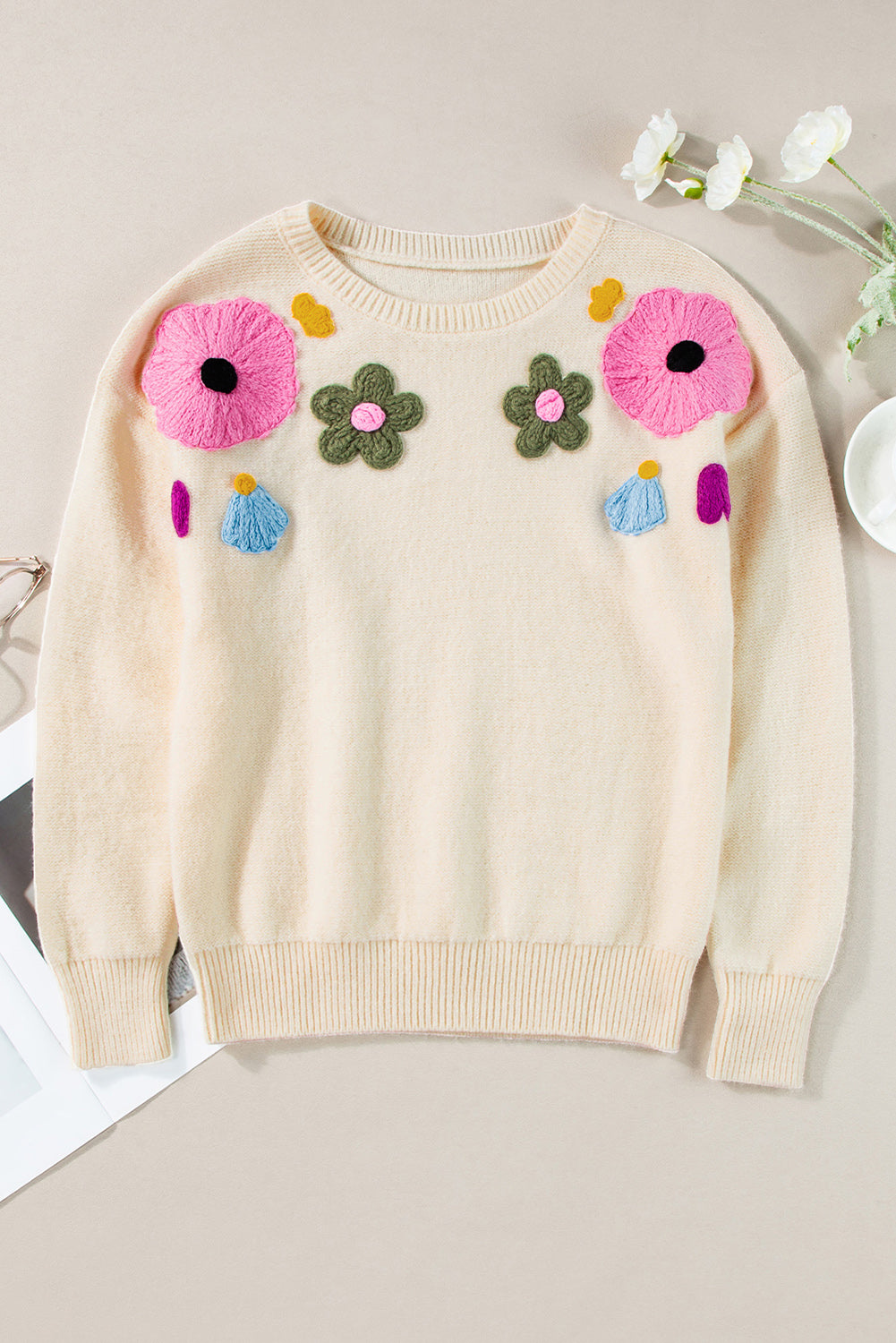 Beige Flower Sweater - SALE