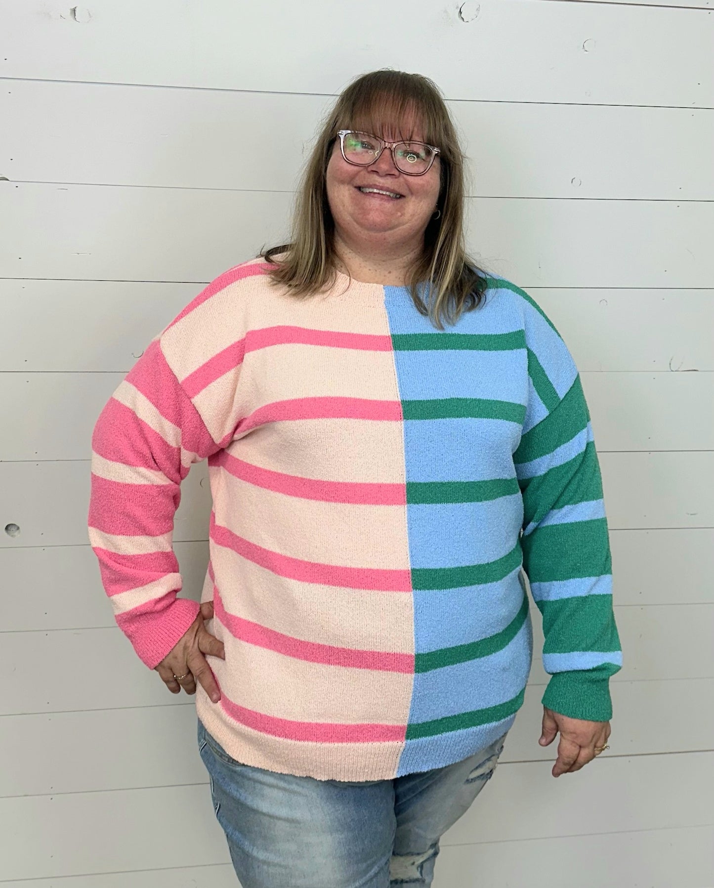 Blush/Lt. Blue Striped Sweater - sale