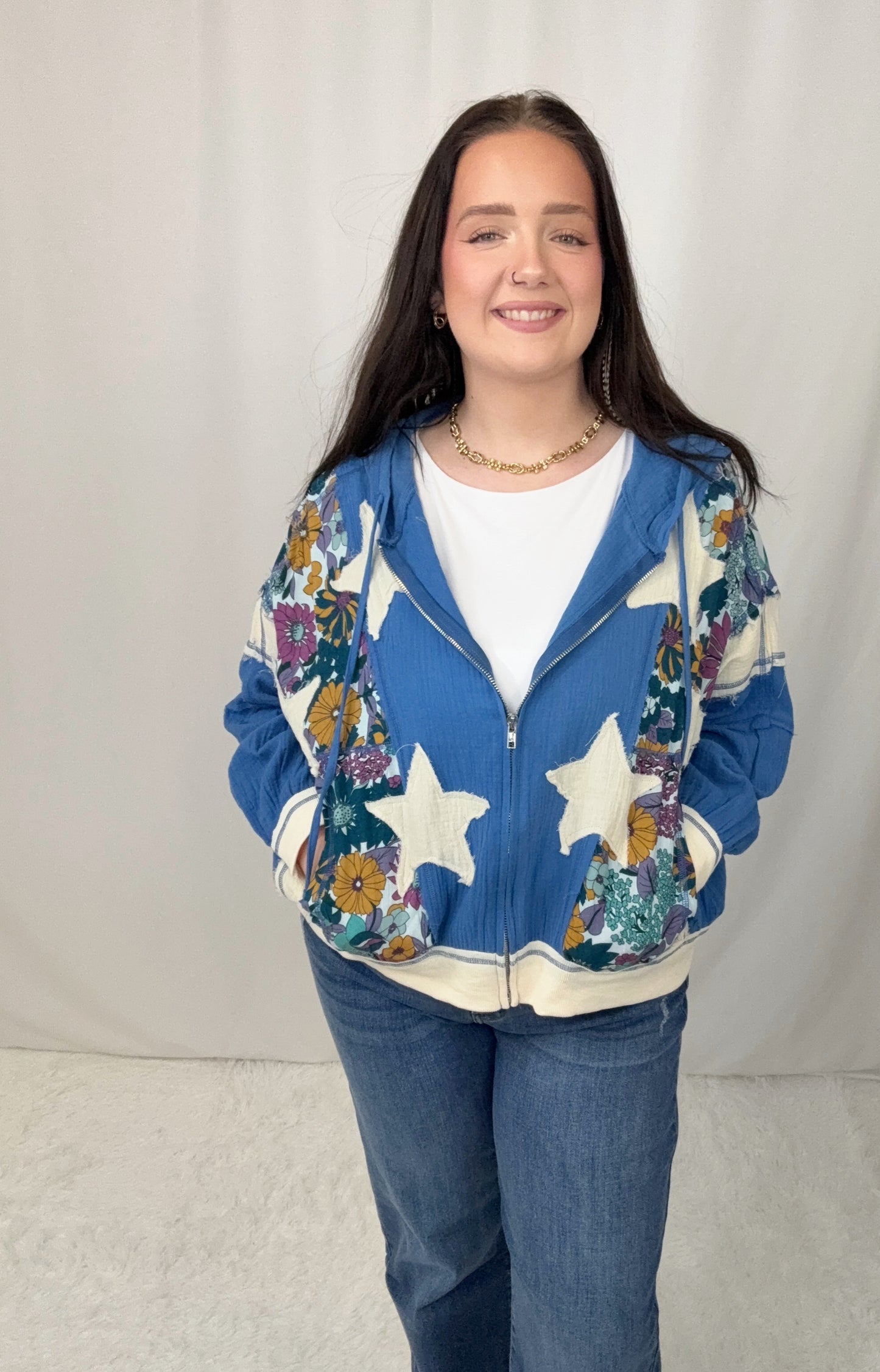 Patchwork Zip Up Hoodie