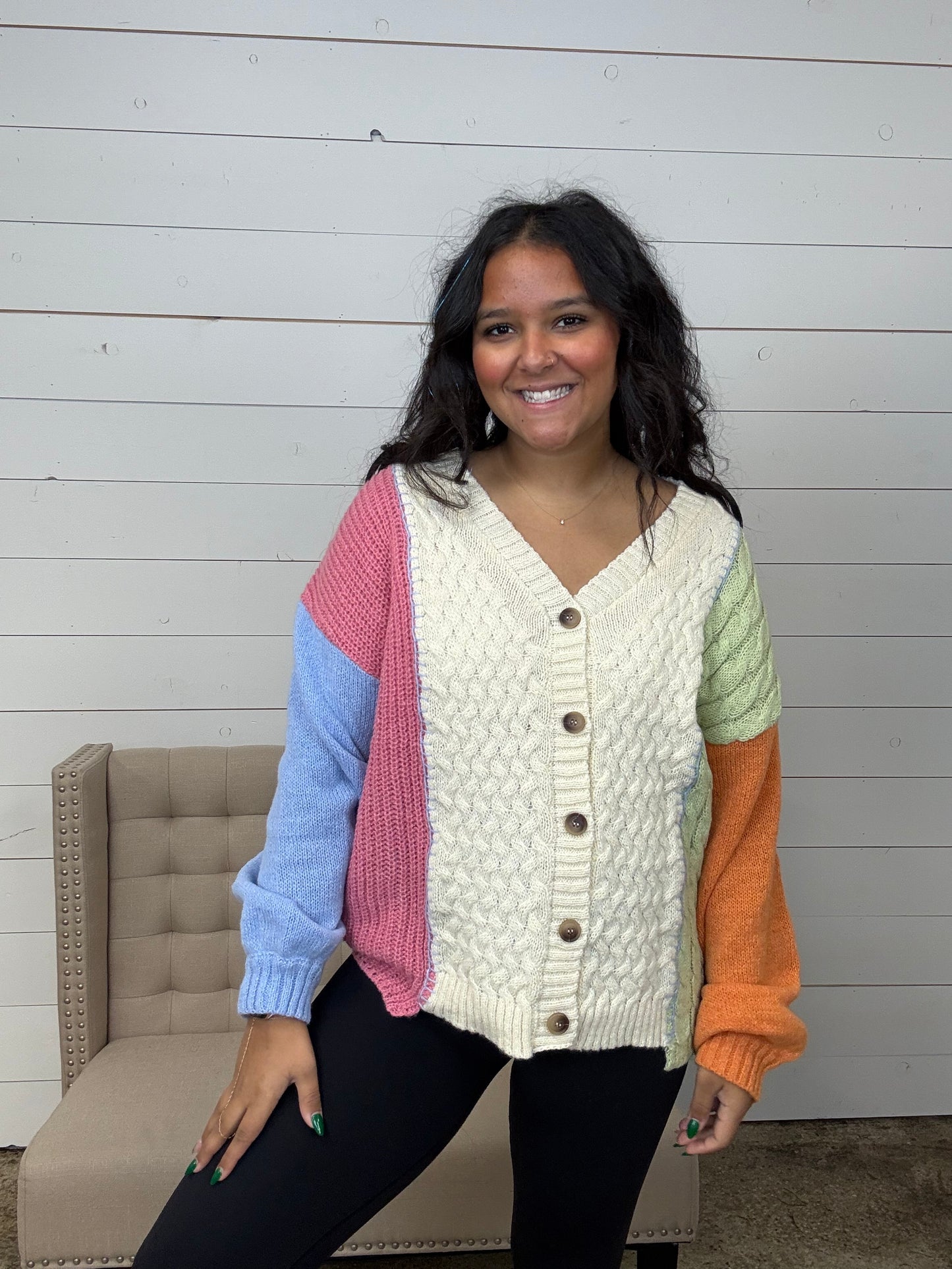 Colorblock Ivory Cardigan - SALE