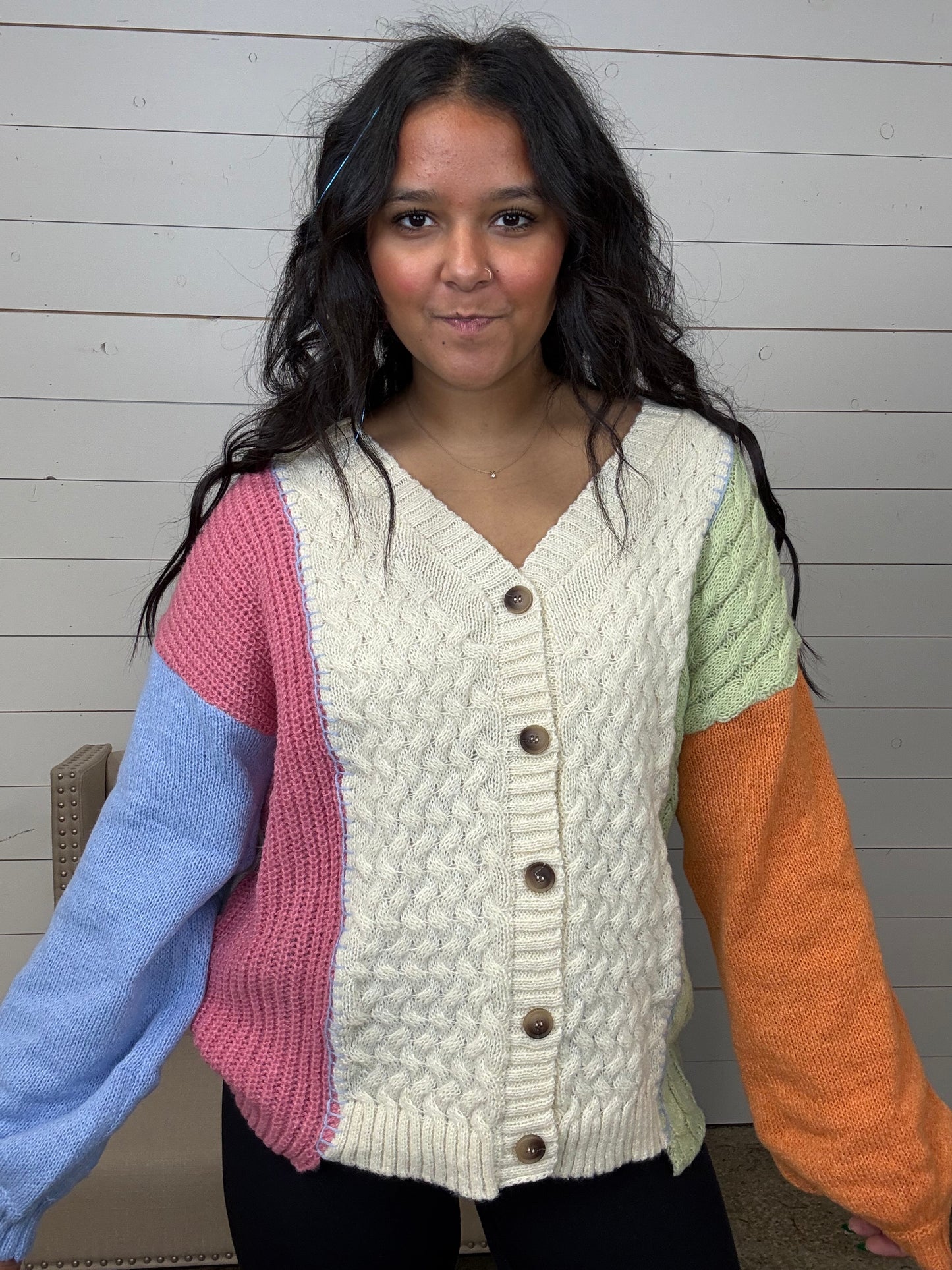 Colorblock Ivory Cardigan - SALE