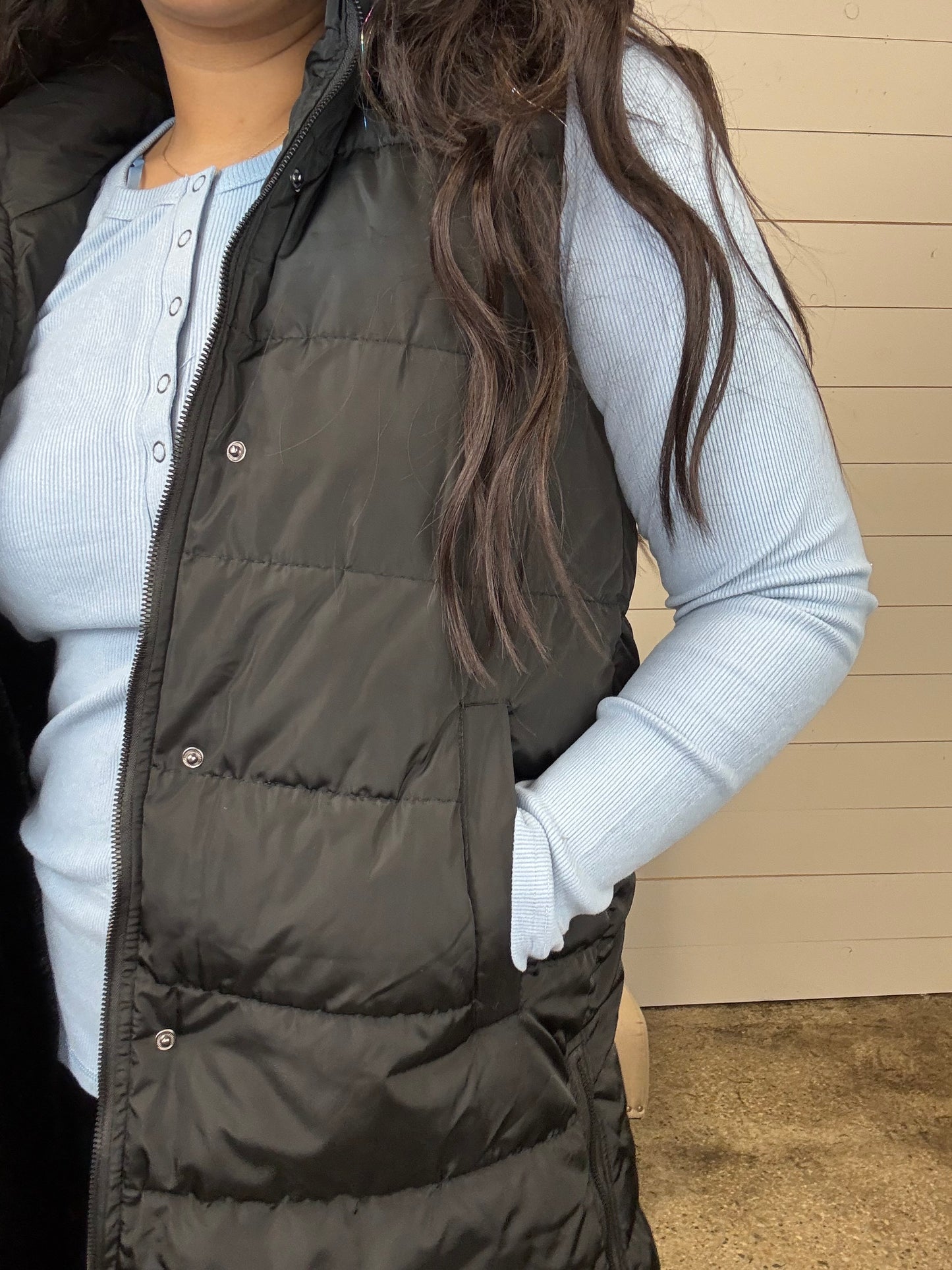 Black Long Puffer Vest