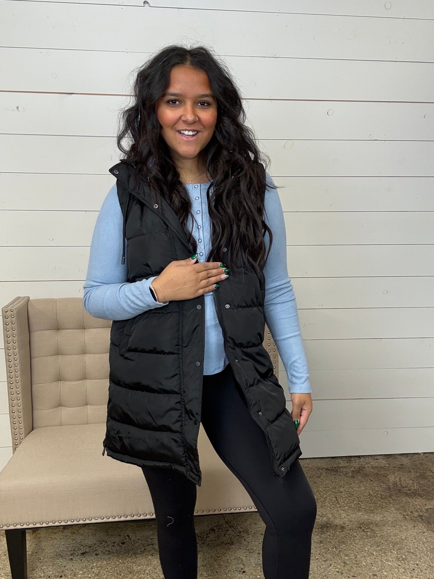 Black Long Puffer Vest