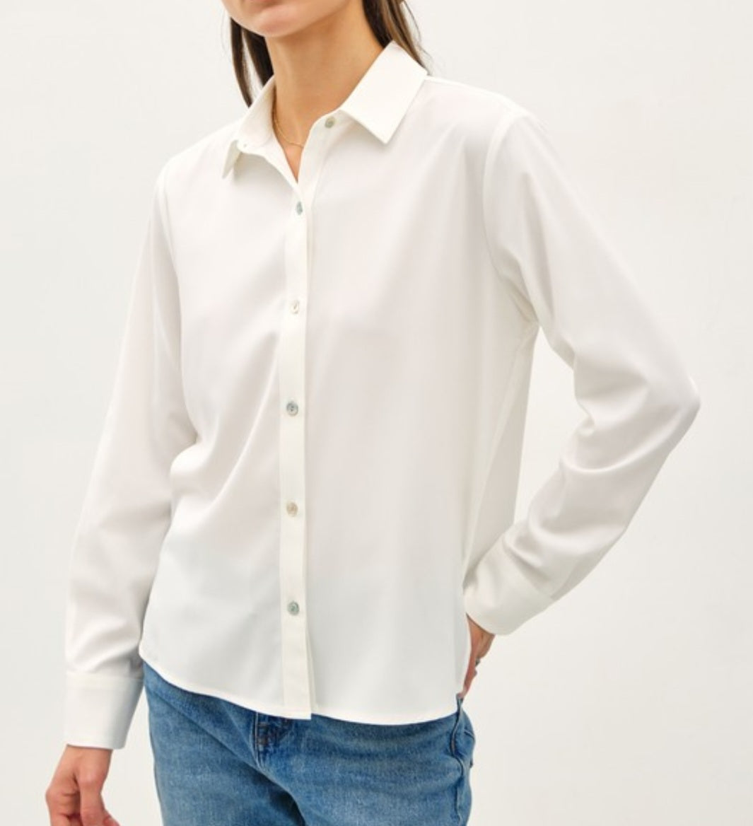 Silky White Button Blouse