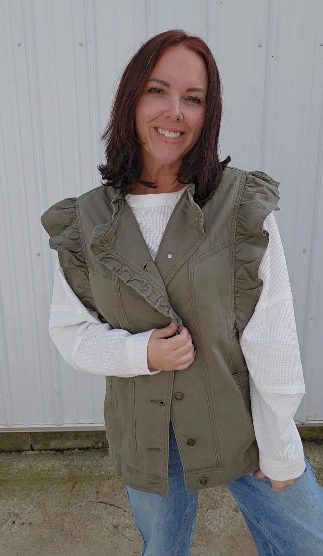 Olive Ruffle Vest