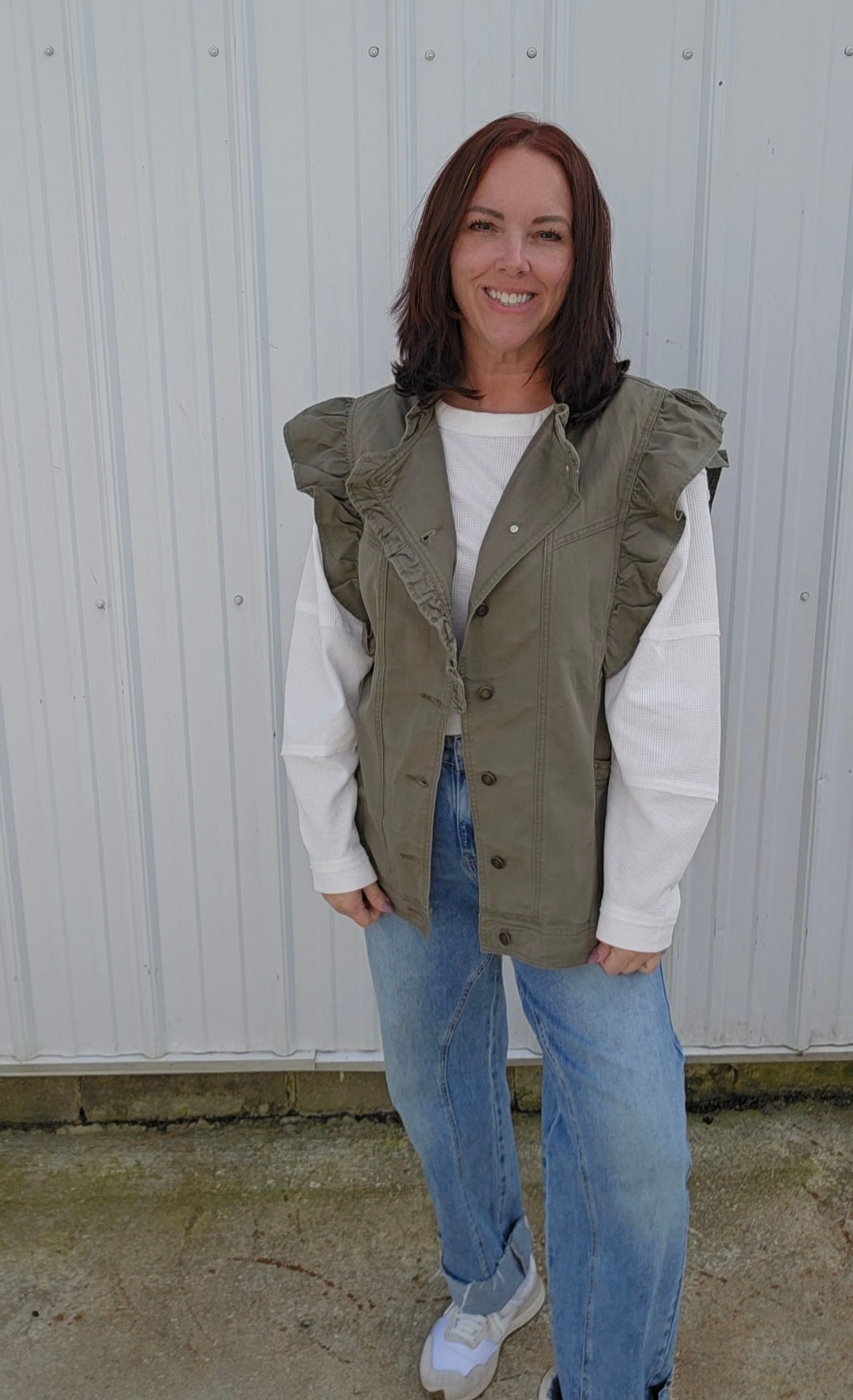 Olive Ruffle Vest