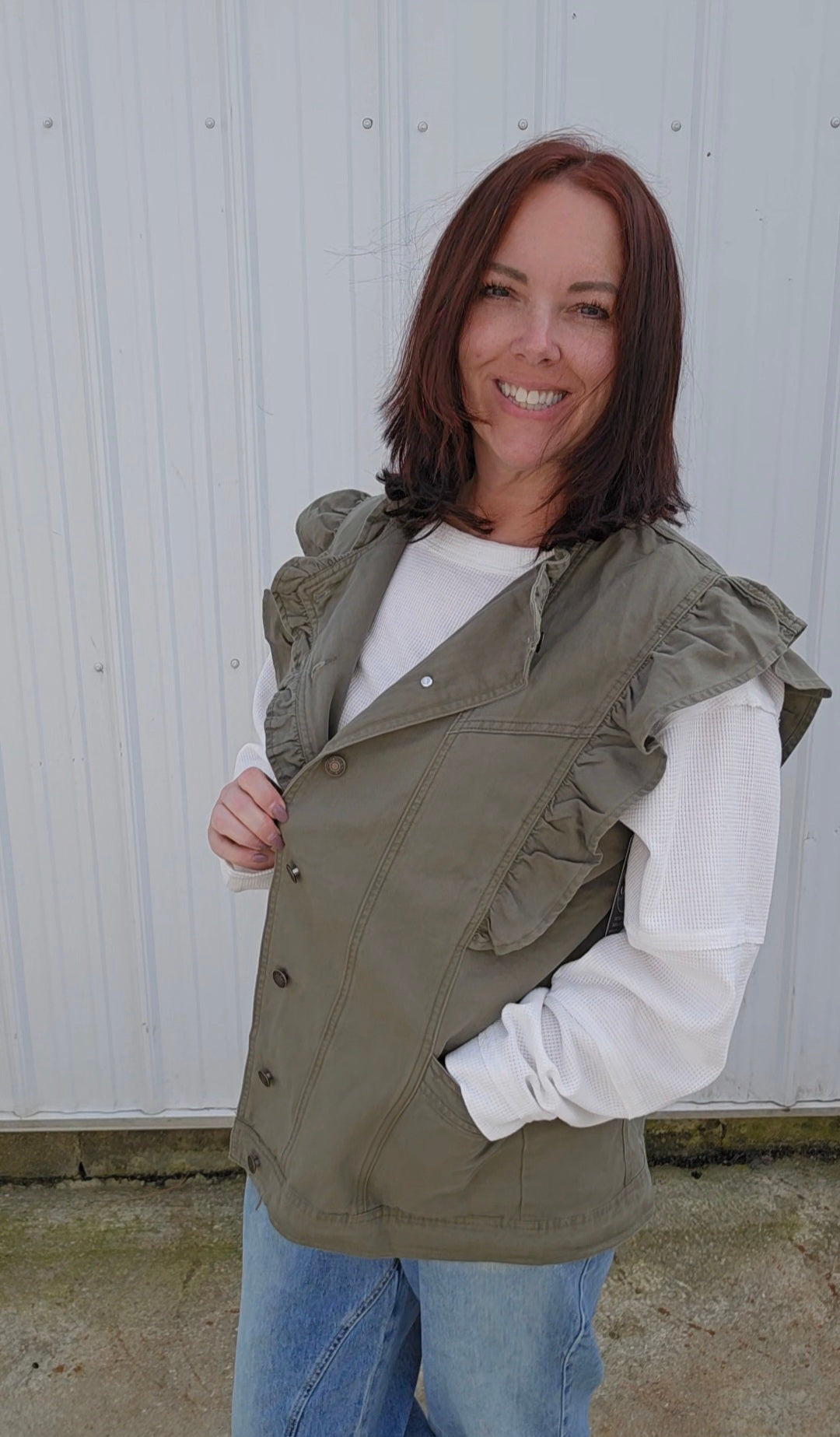 Olive Ruffle Vest