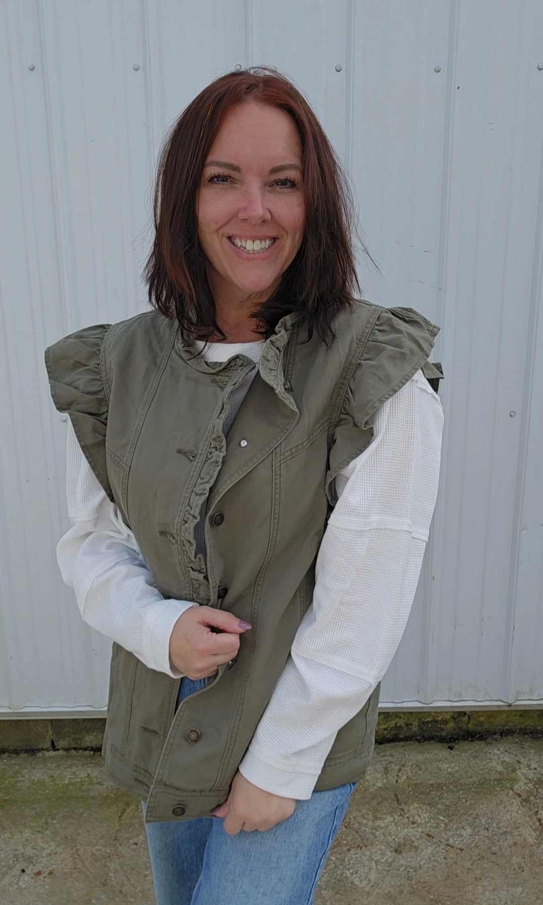 Olive Ruffle Vest