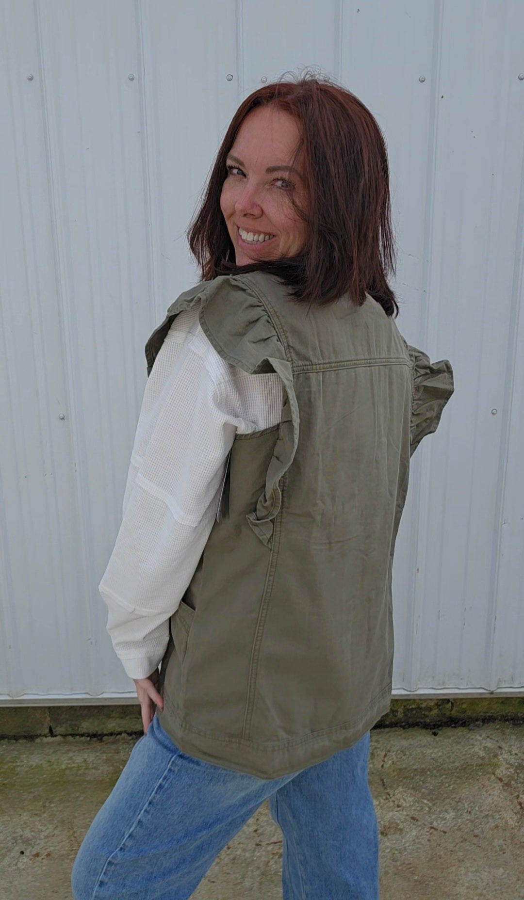 Olive Ruffle Vest