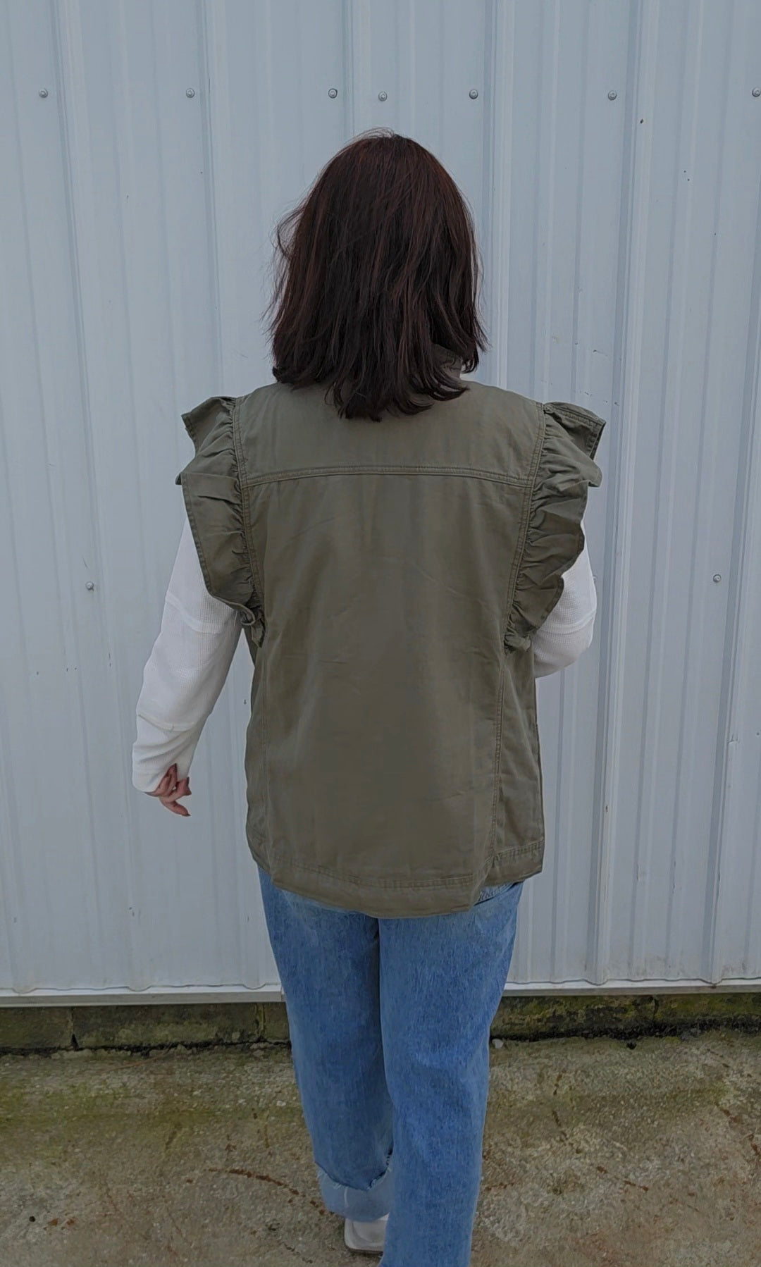 Olive Ruffle Vest
