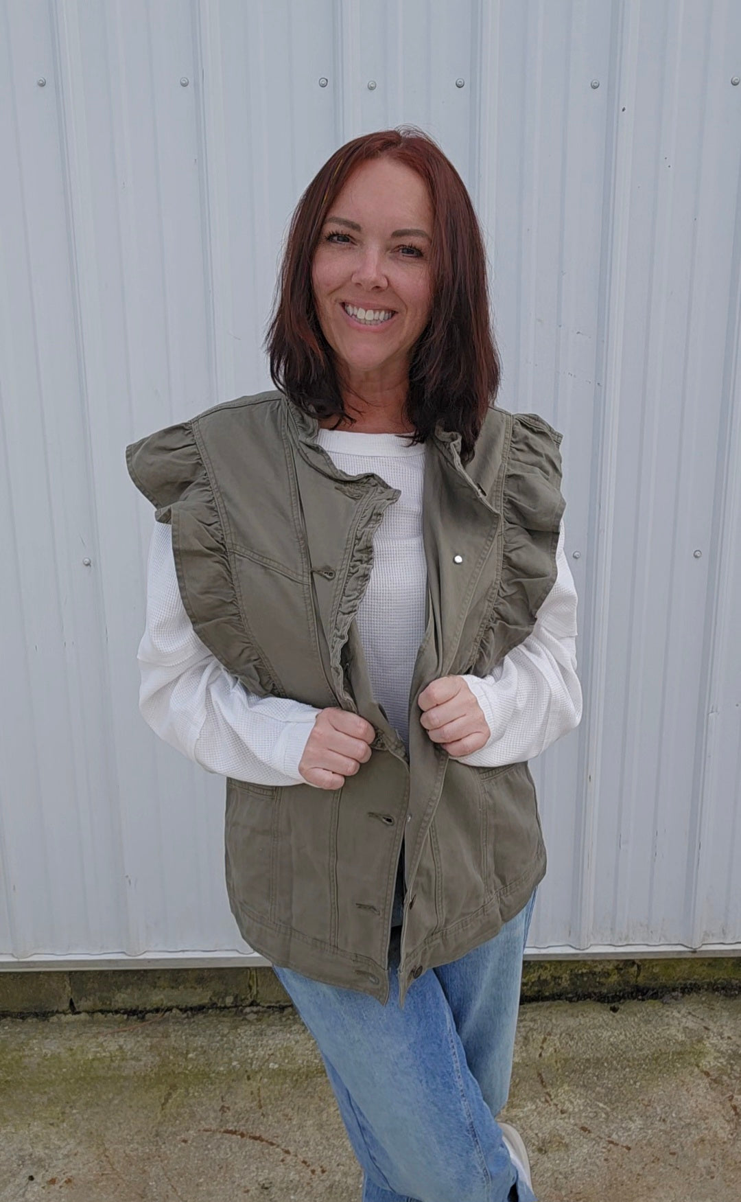 Olive Ruffle Vest