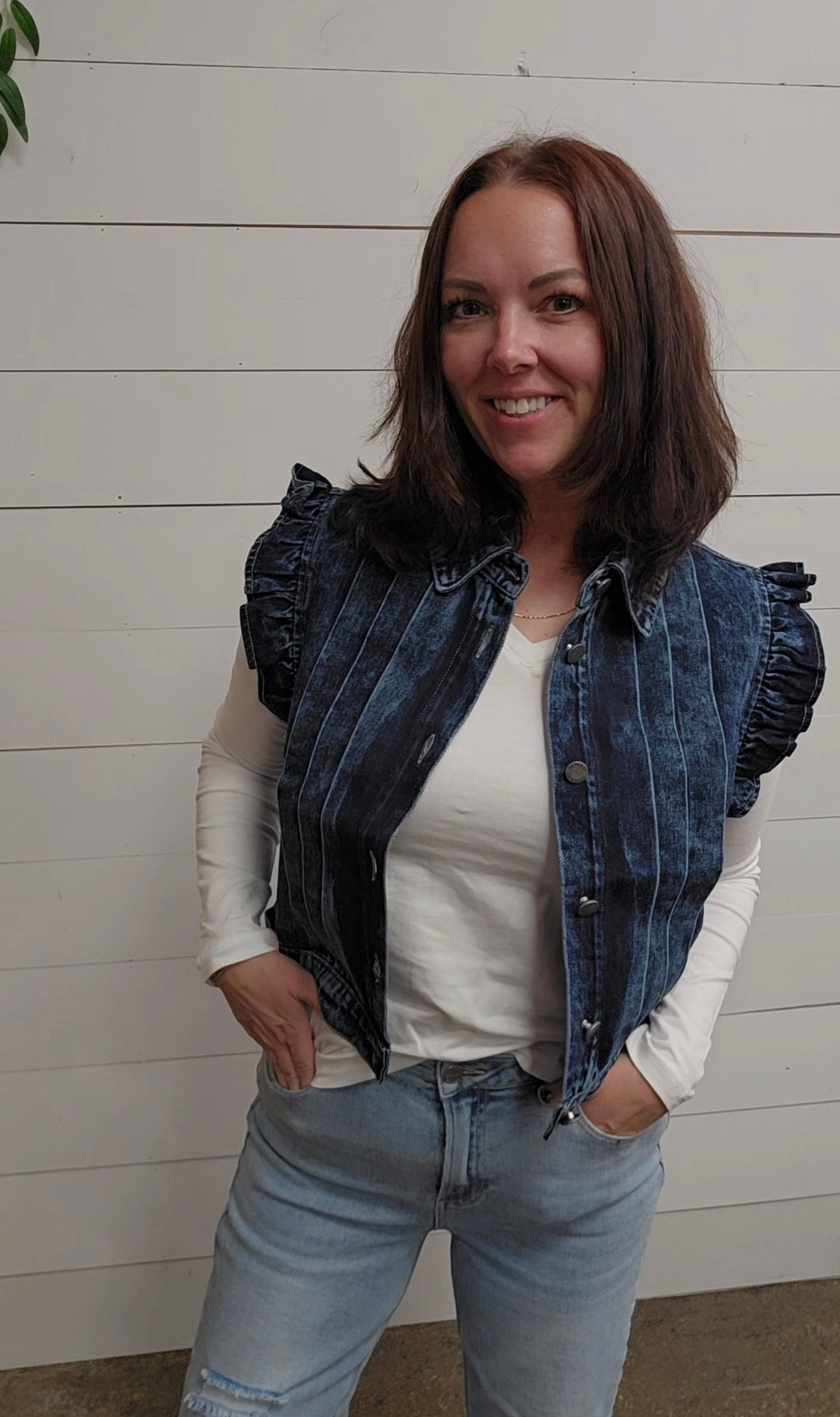 Denim Pleated Vest
