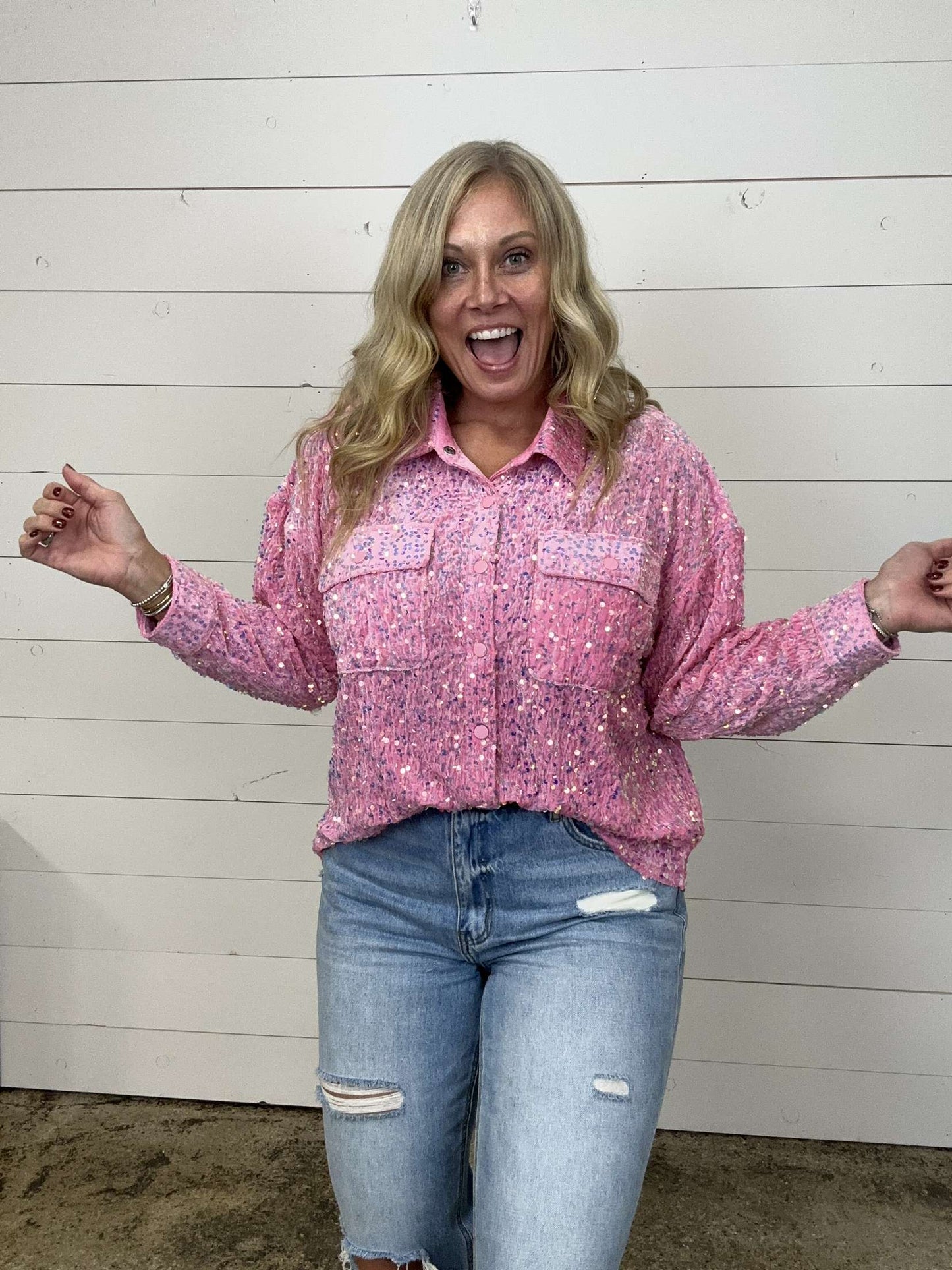 Pink Sequin Blouse