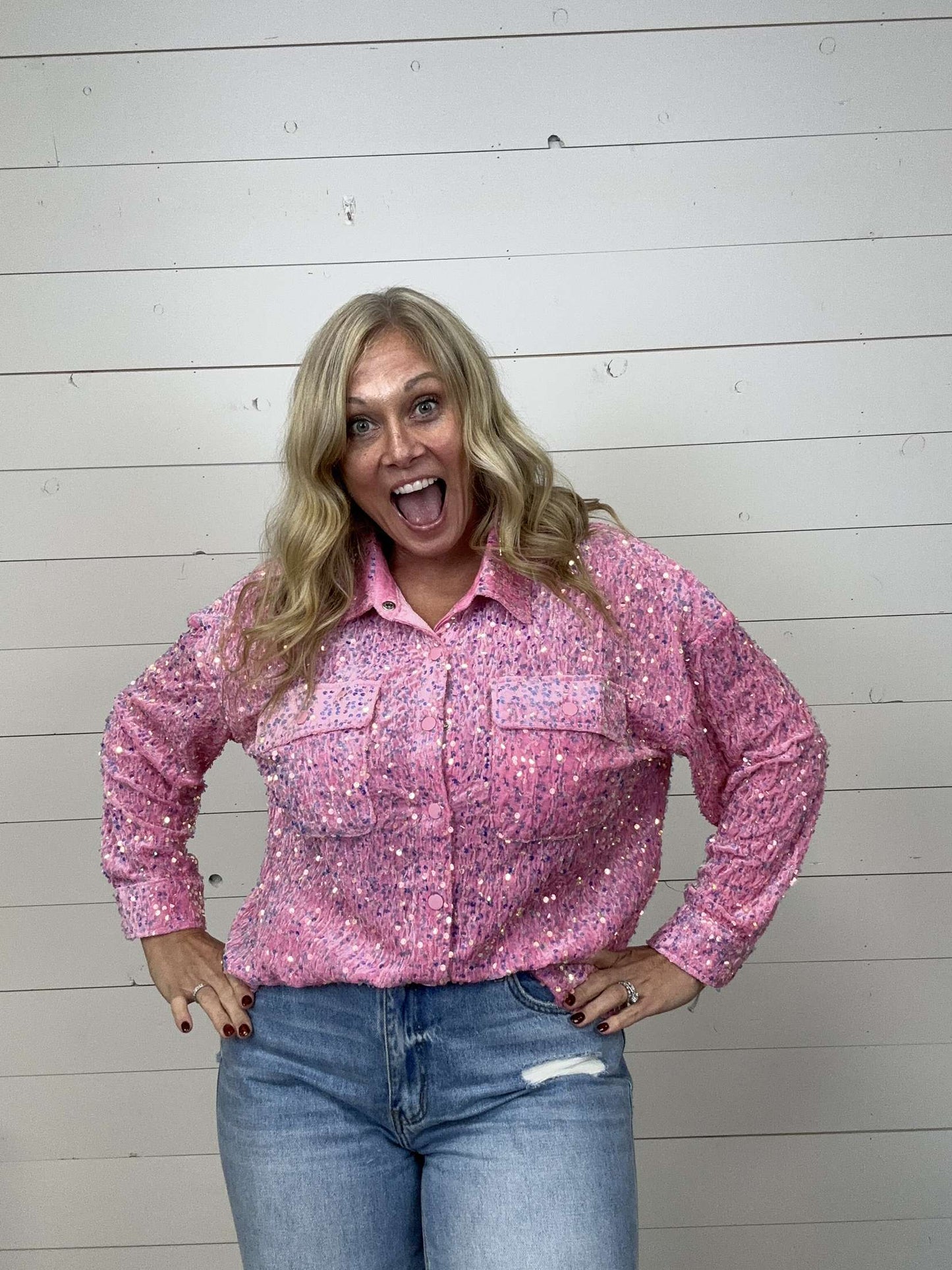 Pink Sequin Blouse
