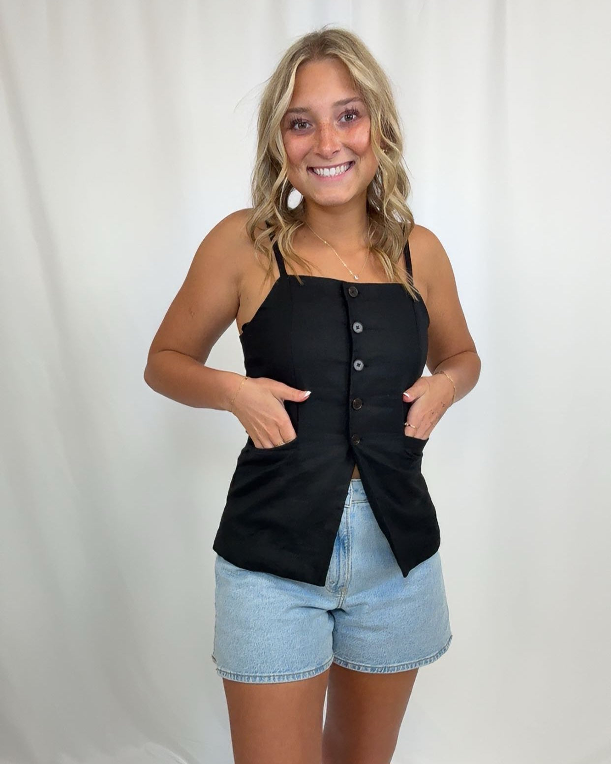 Blaire Button Black Tank