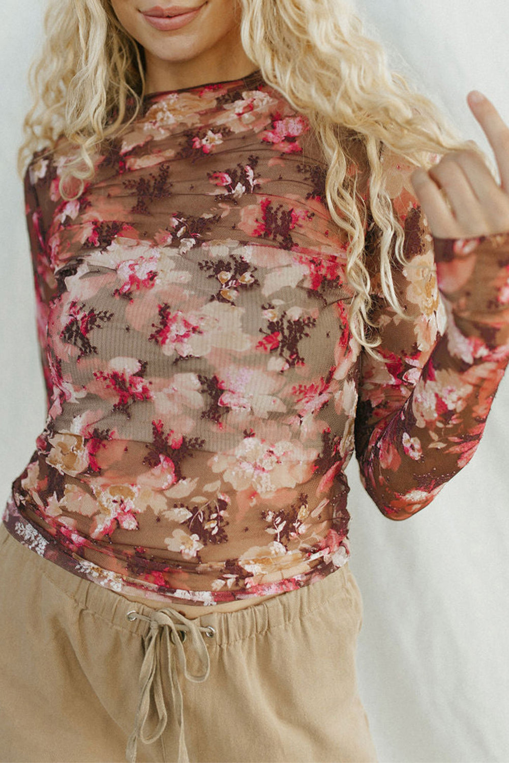 Floral Red Mesh Top