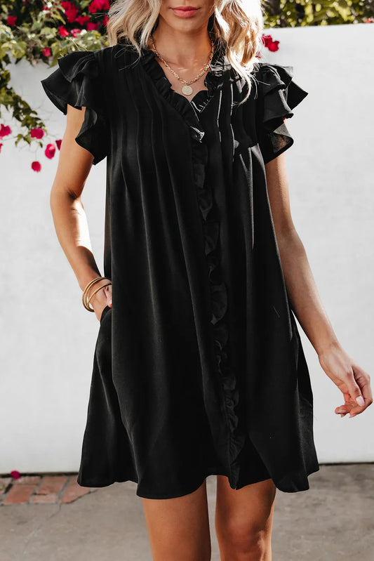 Black Ruffle Sleeve Dress  - sale