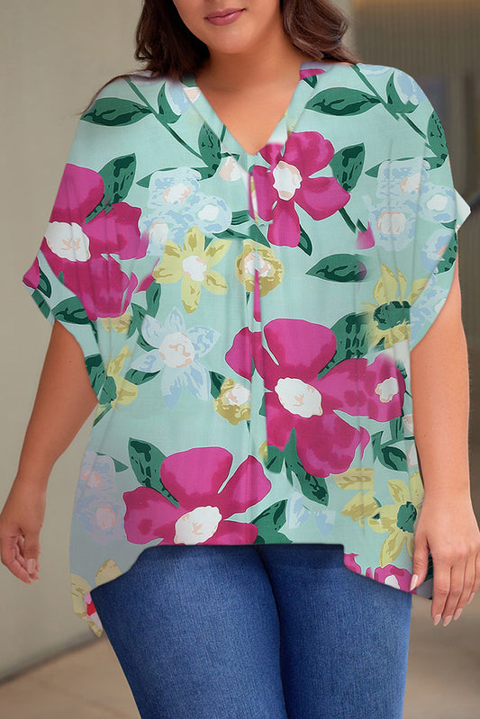 Green Floral Blouse Curvy - sale