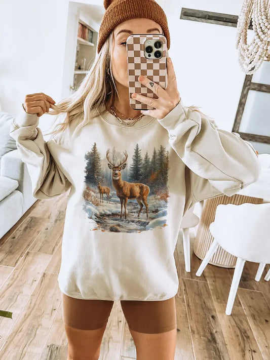 Retro Deer Scene Sweatshirt