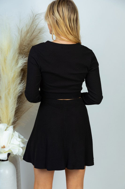 Black Long Sleeve Top & Skirt SET - SALE