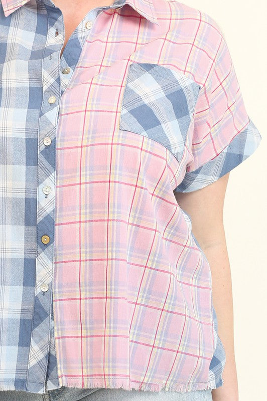 Pink/Blue Plaid Blouse