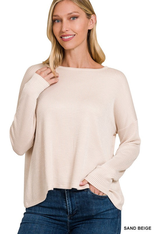 Ribbed Boat Neck Top - Sale