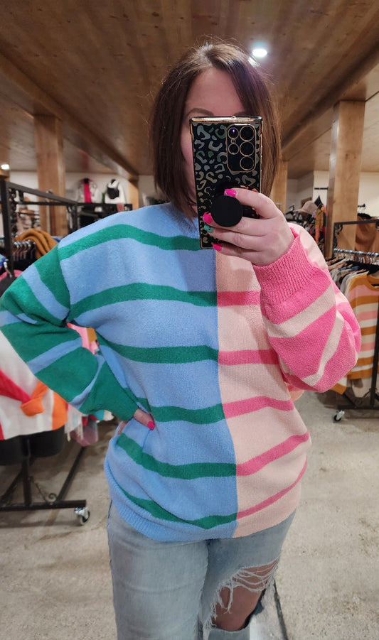 Blush/Lt. Blue Striped Sweater - sale