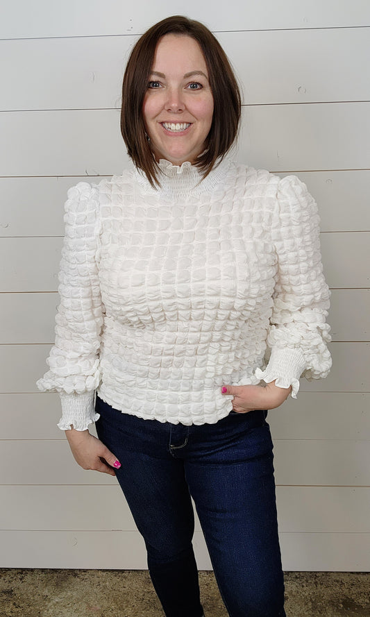 White Textured Puff Blouse - sale