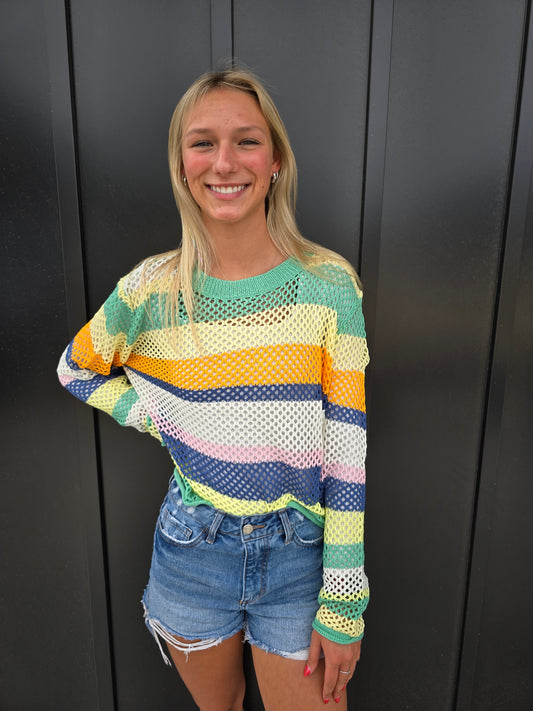 Green Stripe Crochet Sweater - SALE