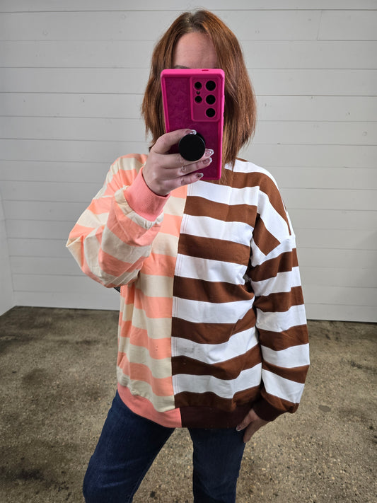Brown/Coral Stripe Top - sale