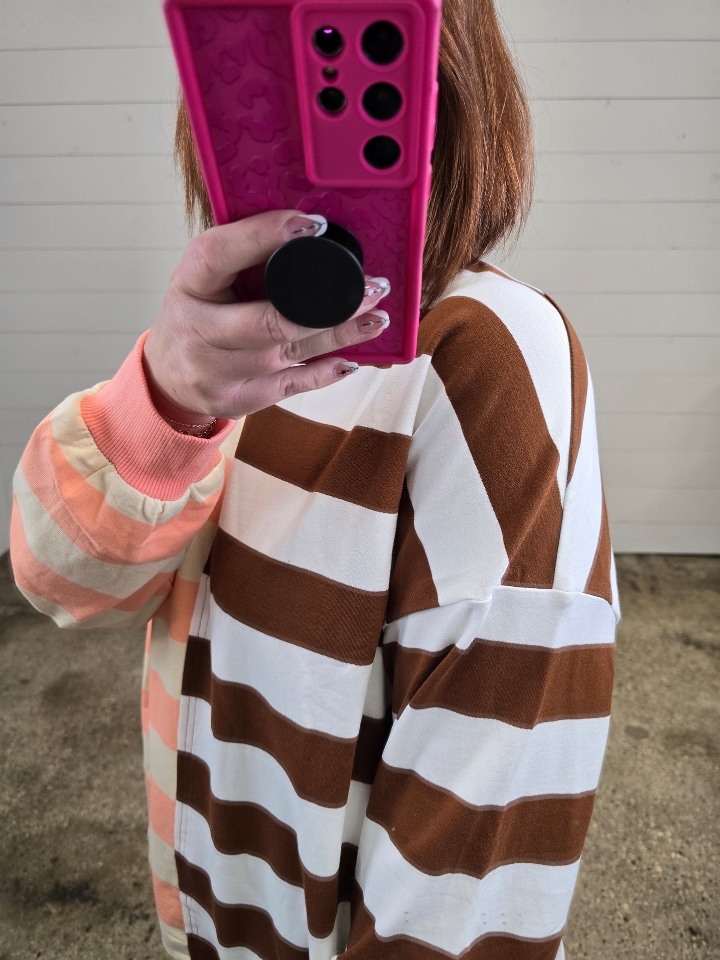 Brown/Coral Stripe Top - sale