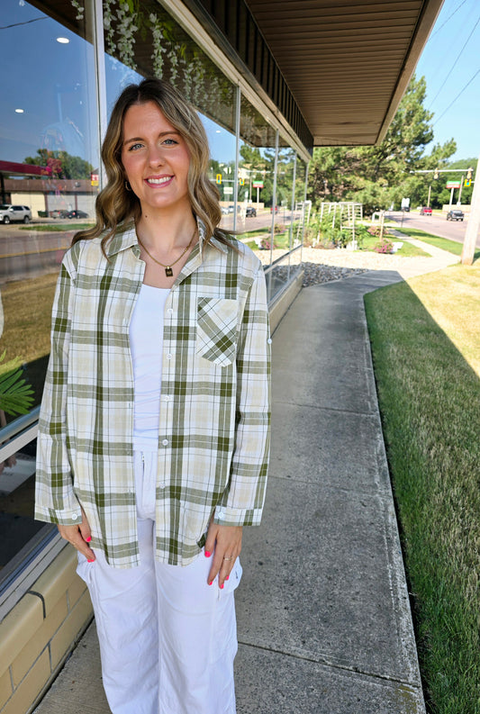 Olive Plaid Shirt - sale